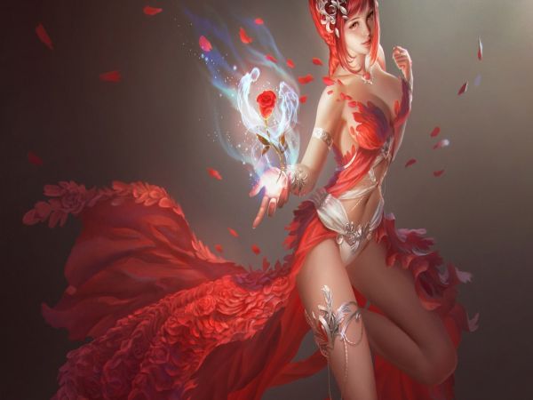 Magicienne à la rose rouge