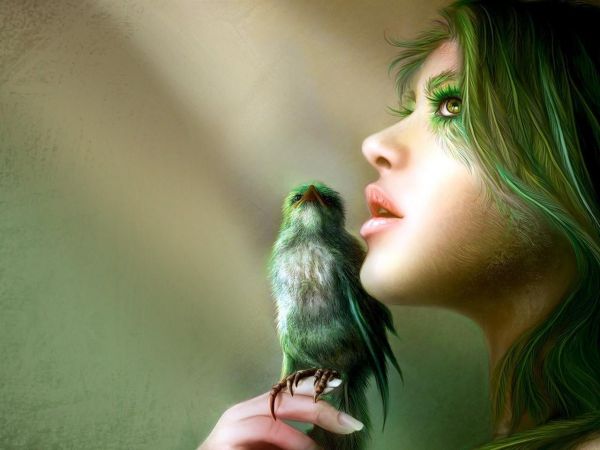 la fille & l'oiseau vert