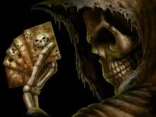 Squelette jouant aux cartes